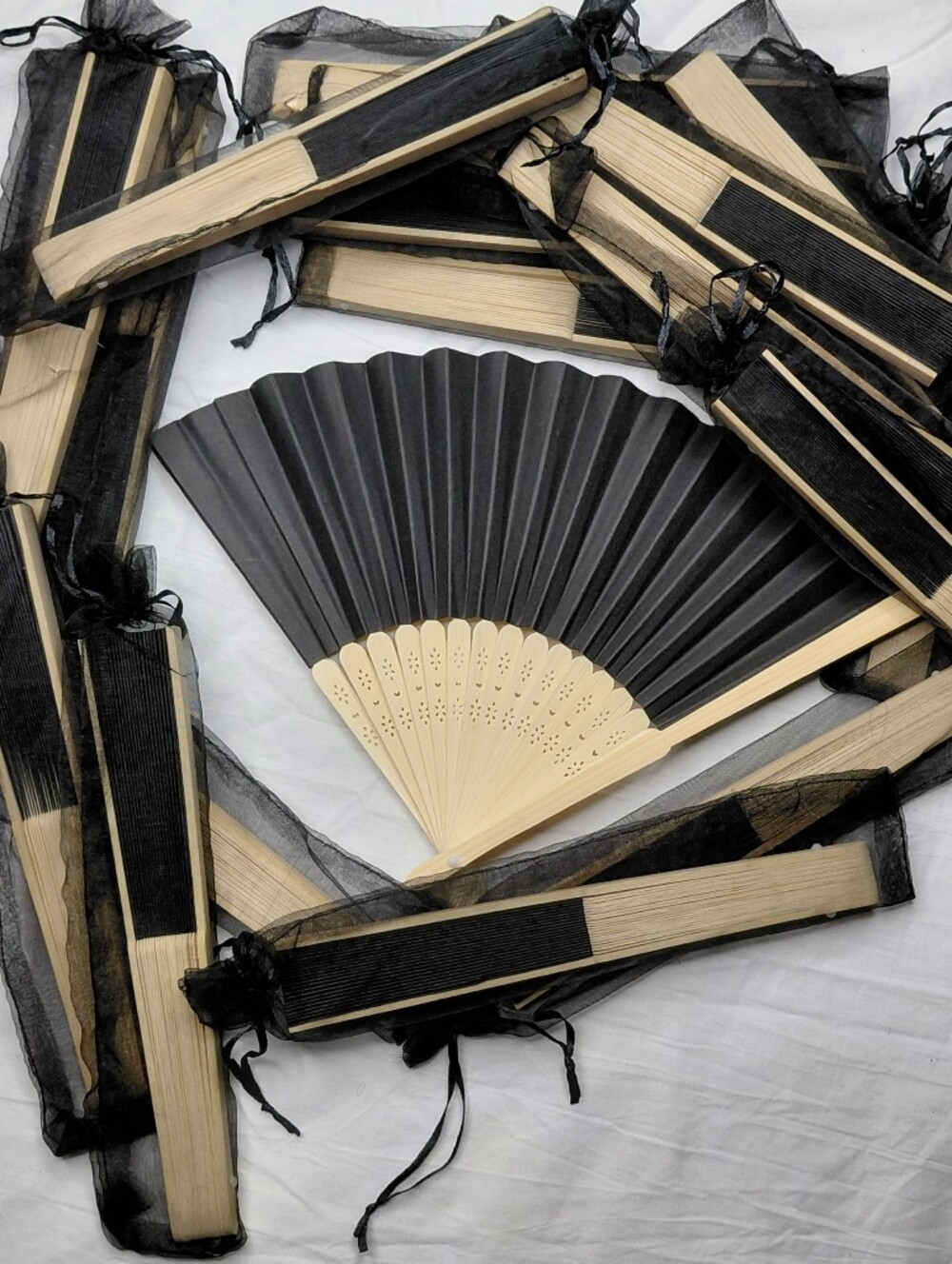 18 Black Folding Hand Fan with a Bamboo Frame